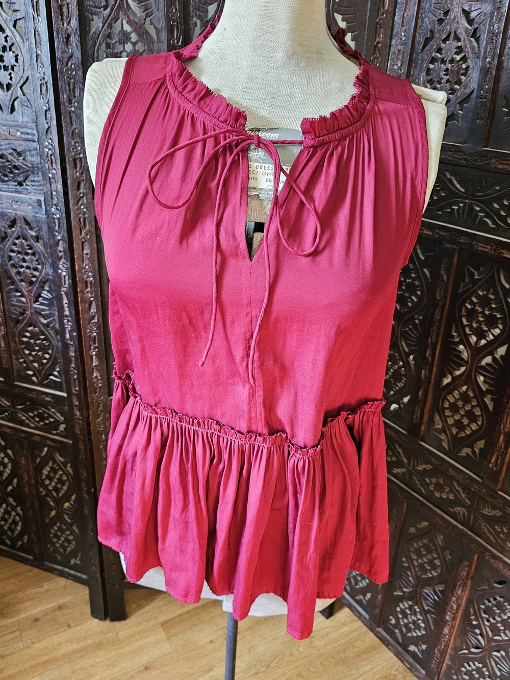 LOFT Sleeveless Tie-Neck Peplum Tank - Berry Pink